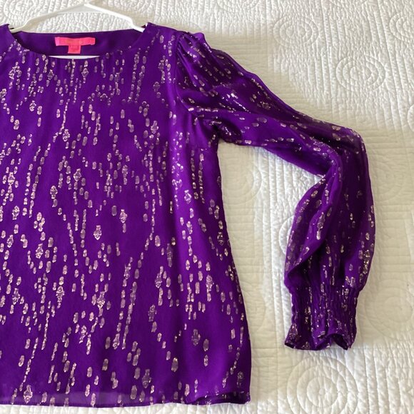 Lilly Pilitzer Idina Silk Top Size S Purple Party Resortwear Metallic Shimmer - Picture 8 of 11